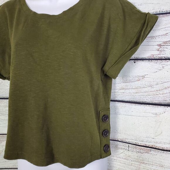 Banana Republic Olive Green Short Sleeve Button Accent Top – Size S - Picture 2 of 6
